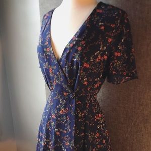 madewell royal blue floral wrap dress NWOT